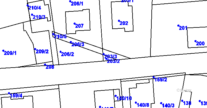 Parcela st. 203/3 v KÚ Postoloprty, Katastrální mapa