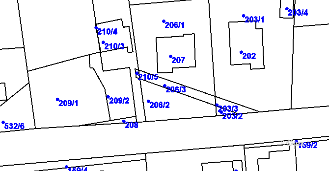 Parcela st. 206/3 v KÚ Postoloprty, Katastrální mapa