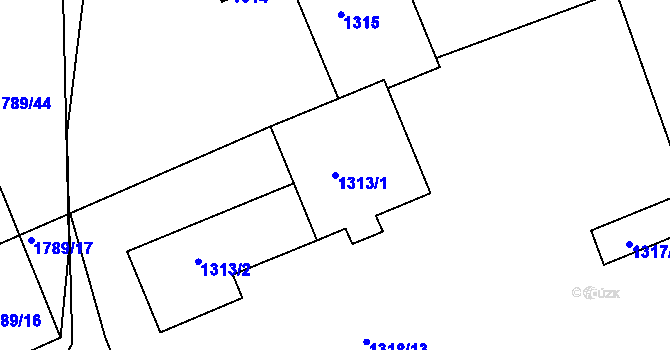 Parcela st. 1313/1 v KÚ Postoloprty, Katastrální mapa