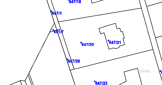 Parcela st. 647/20 v KÚ Postoloprty, Katastrální mapa