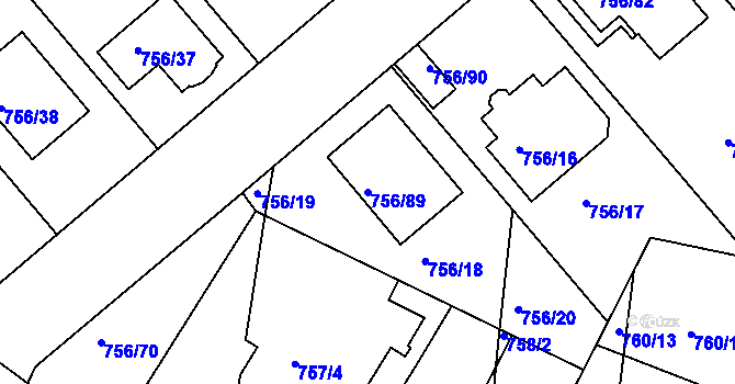 Parcela st. 756/89 v KÚ Postoloprty, Katastrální mapa