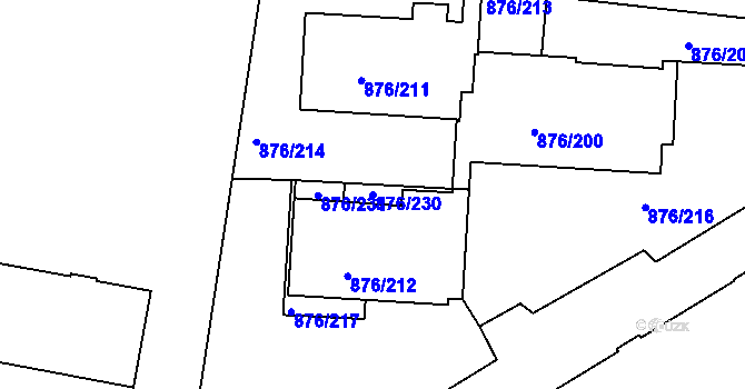 Parcela st. 876/230 v KÚ Postoloprty, Katastrální mapa