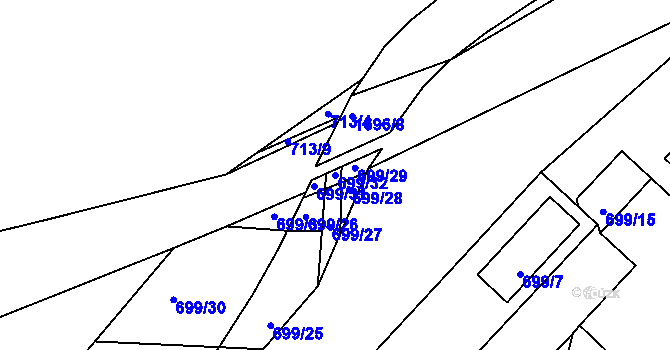 Parcela st. 699/32 v KÚ Postoloprty, Katastrální mapa