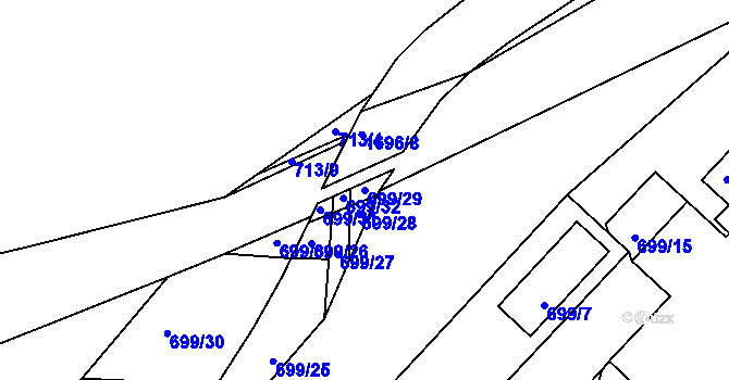 Parcela st. 699/29 v KÚ Postoloprty, Katastrální mapa