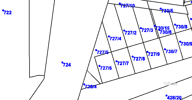Parcela st. 727/5 v KÚ Postoloprty, Katastrální mapa