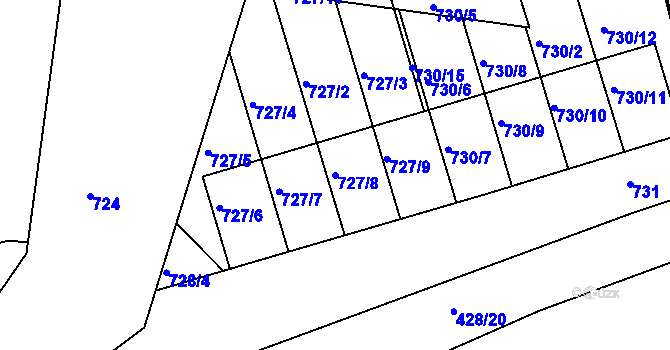 Parcela st. 727/8 v KÚ Postoloprty, Katastrální mapa