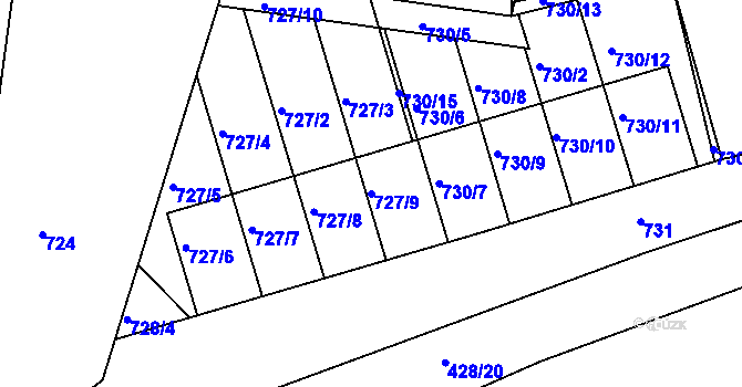 Parcela st. 727/9 v KÚ Postoloprty, Katastrální mapa