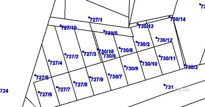 Parcela st. 730/6 v KÚ Postoloprty, Katastrální mapa