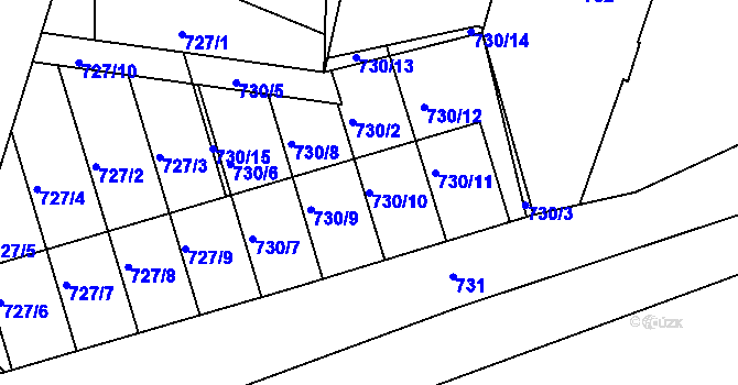 Parcela st. 730/10 v KÚ Postoloprty, Katastrální mapa