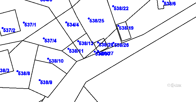 Parcela st. 538/27 v KÚ Postoloprty, Katastrální mapa