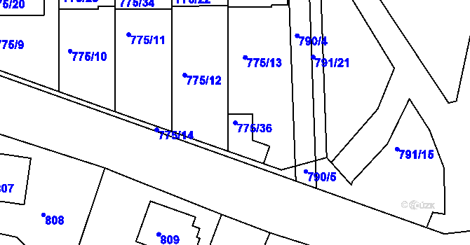 Parcela st. 775/36 v KÚ Postoloprty, Katastrální mapa
