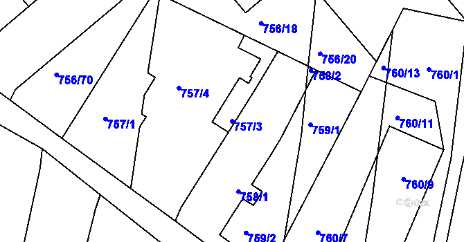 Parcela st. 757/3 v KÚ Postoloprty, Katastrální mapa