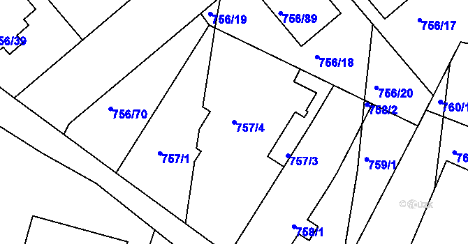 Parcela st. 757/4 v KÚ Postoloprty, Katastrální mapa