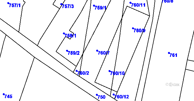 Parcela st. 760/7 v KÚ Postoloprty, Katastrální mapa