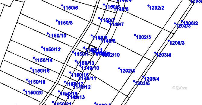Parcela st. 1202/10 v KÚ Postoloprty, Katastrální mapa