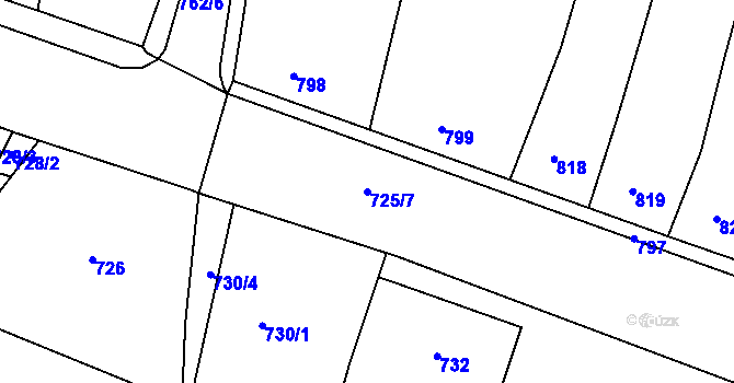Parcela st. 725/7 v KÚ Postoloprty, Katastrální mapa