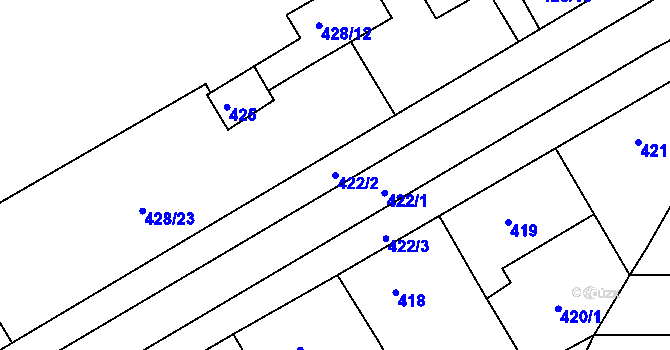 Parcela st. 422/2 v KÚ Postoloprty, Katastrální mapa
