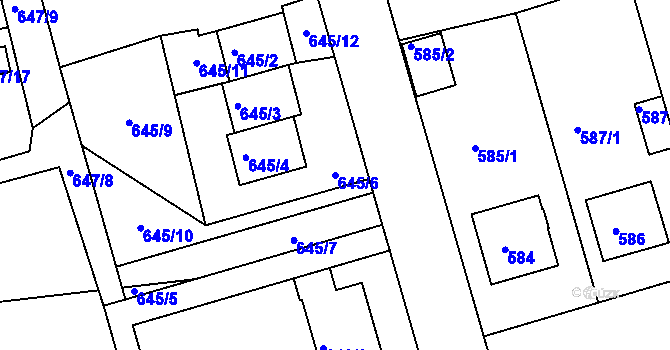 Parcela st. 645/6 v KÚ Postoloprty, Katastrální mapa