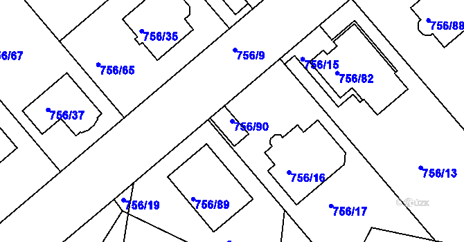 Parcela st. 756/90 v KÚ Postoloprty, Katastrální mapa