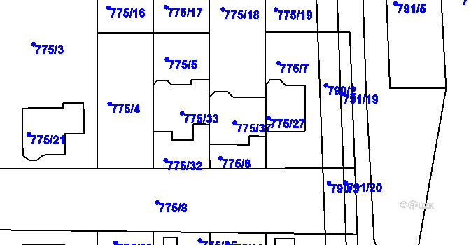 Parcela st. 775/37 v KÚ Postoloprty, Katastrální mapa