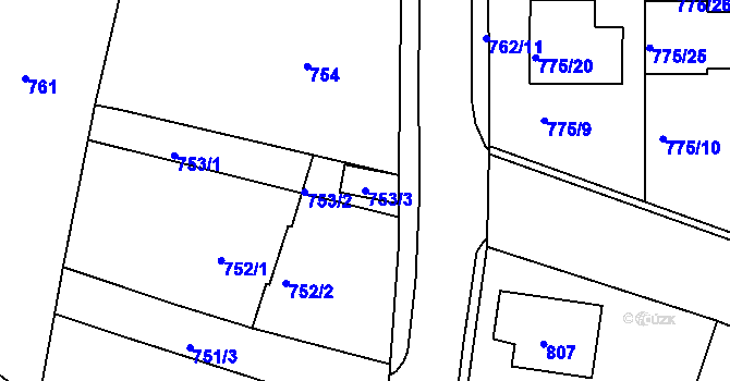 Parcela st. 753/3 v KÚ Postoloprty, Katastrální mapa