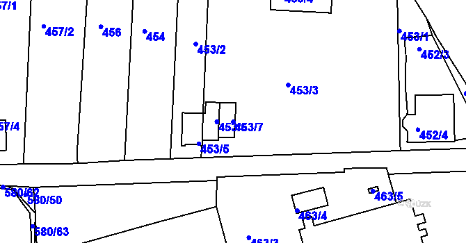 Parcela st. 453/7 v KÚ Postoloprty, Katastrální mapa