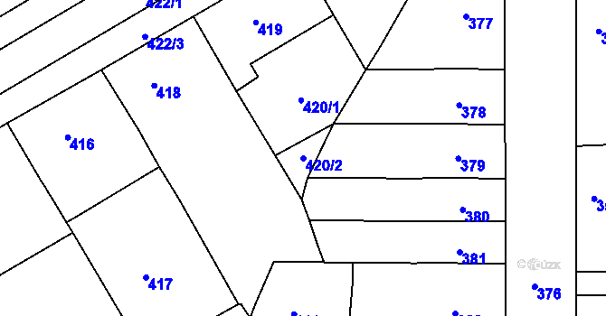 Parcela st. 420/2 v KÚ Postoloprty, Katastrální mapa