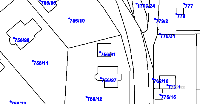 Parcela st. 756/91 v KÚ Postoloprty, Katastrální mapa