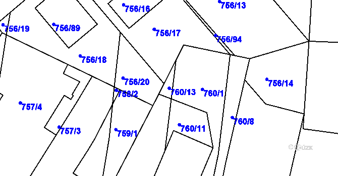 Parcela st. 760/13 v KÚ Postoloprty, Katastrální mapa