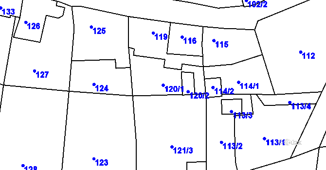 Parcela st. 120/1 v KÚ Postoloprty, Katastrální mapa