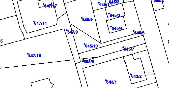 Parcela st. 645/10 v KÚ Postoloprty, Katastrální mapa
