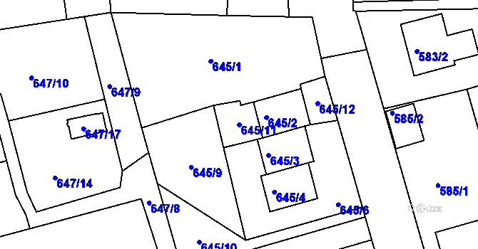 Parcela st. 645/11 v KÚ Postoloprty, Katastrální mapa