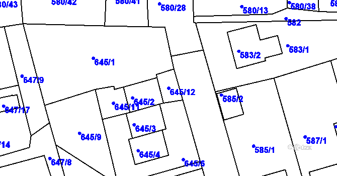 Parcela st. 645/12 v KÚ Postoloprty, Katastrální mapa