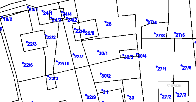 Parcela st. 30/1 v KÚ Vrbka u Postoloprt, Katastrální mapa
