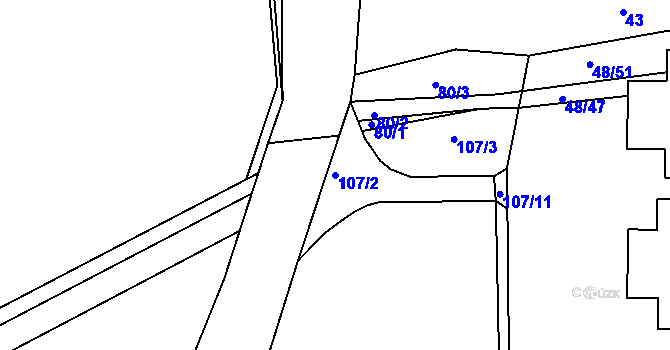 Parcela st. 107/2 v KÚ Vrbka u Postoloprt, Katastrální mapa