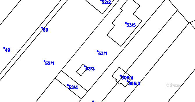 Parcela st. 53/1 v KÚ Miňůvky, Katastrální mapa