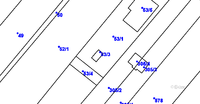 Parcela st. 53/3 v KÚ Miňůvky, Katastrální mapa
