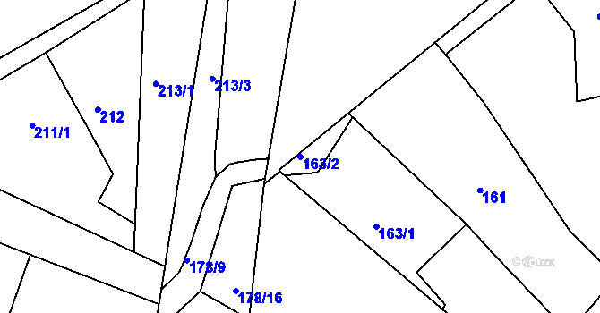Parcela st. 163/2 v KÚ Miňůvky, Katastrální mapa