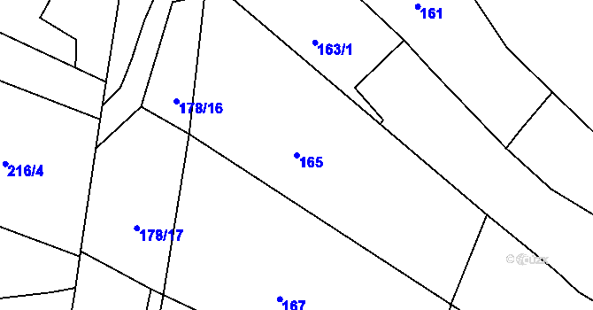 Parcela st. 165 v KÚ Miňůvky, Katastrální mapa