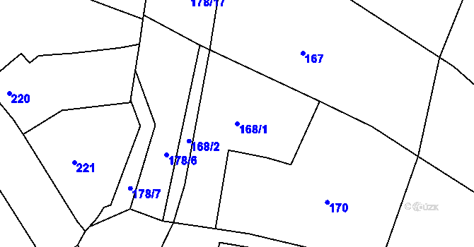 Parcela st. 168/1 v KÚ Miňůvky, Katastrální mapa