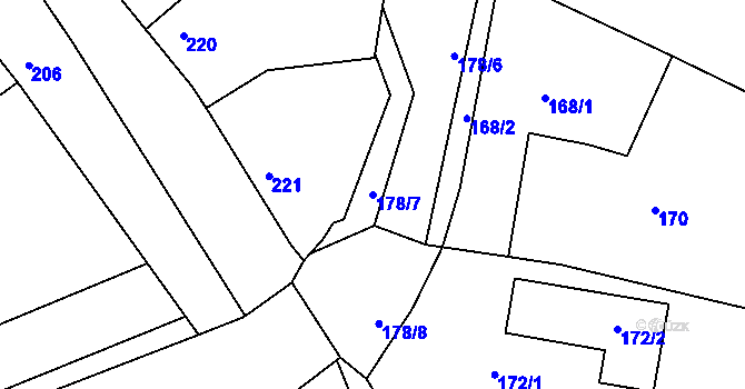Parcela st. 178/7 v KÚ Miňůvky, Katastrální mapa