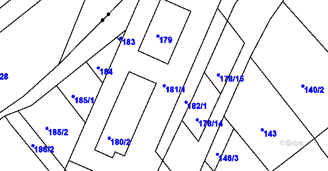Parcela st. 181/1 v KÚ Miňůvky, Katastrální mapa