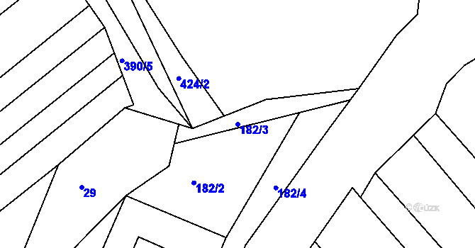 Parcela st. 182/3 v KÚ Miňůvky, Katastrální mapa