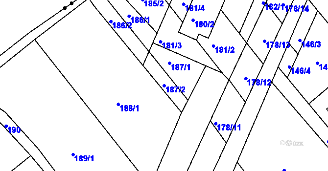 Parcela st. 187/2 v KÚ Miňůvky, Katastrální mapa