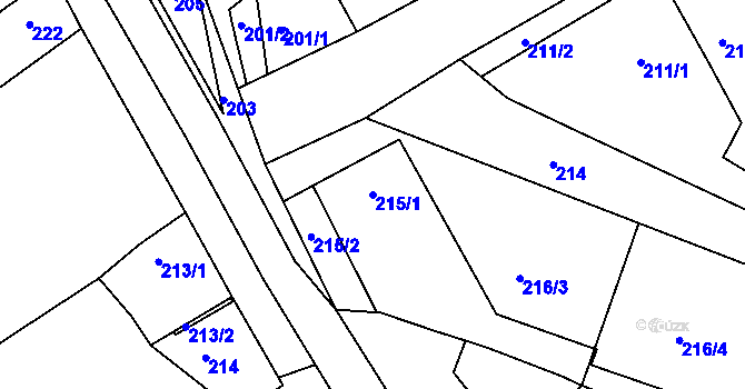 Parcela st. 215/1 v KÚ Miňůvky, Katastrální mapa