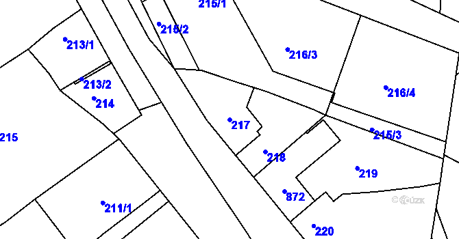 Parcela st. 217 v KÚ Miňůvky, Katastrální mapa
