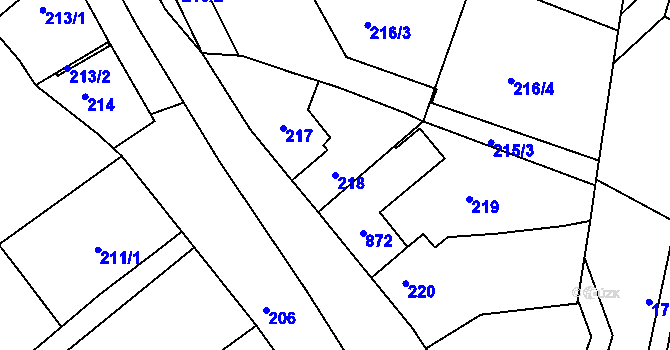 Parcela st. 218 v KÚ Miňůvky, Katastrální mapa