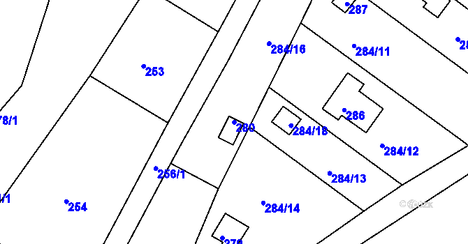 Parcela st. 280 v KÚ Miňůvky, Katastrální mapa