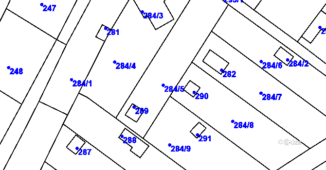 Parcela st. 284/5 v KÚ Miňůvky, Katastrální mapa