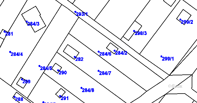 Parcela st. 284/6 v KÚ Miňůvky, Katastrální mapa